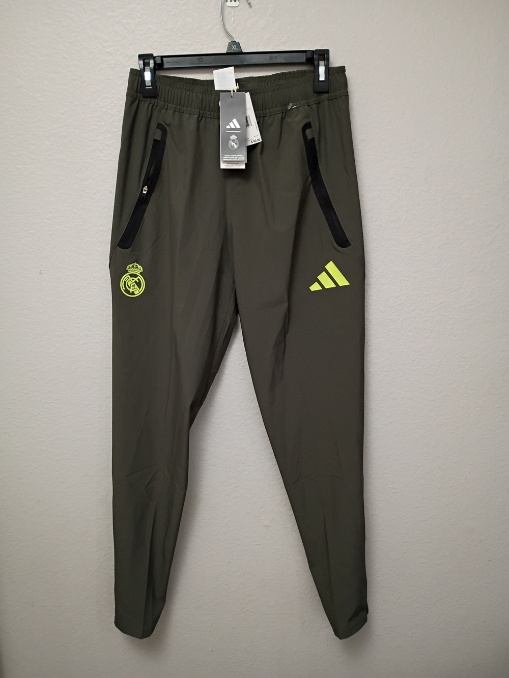 Adidas Real Madrid Olive Lightweight Track Pants with Neon Logos